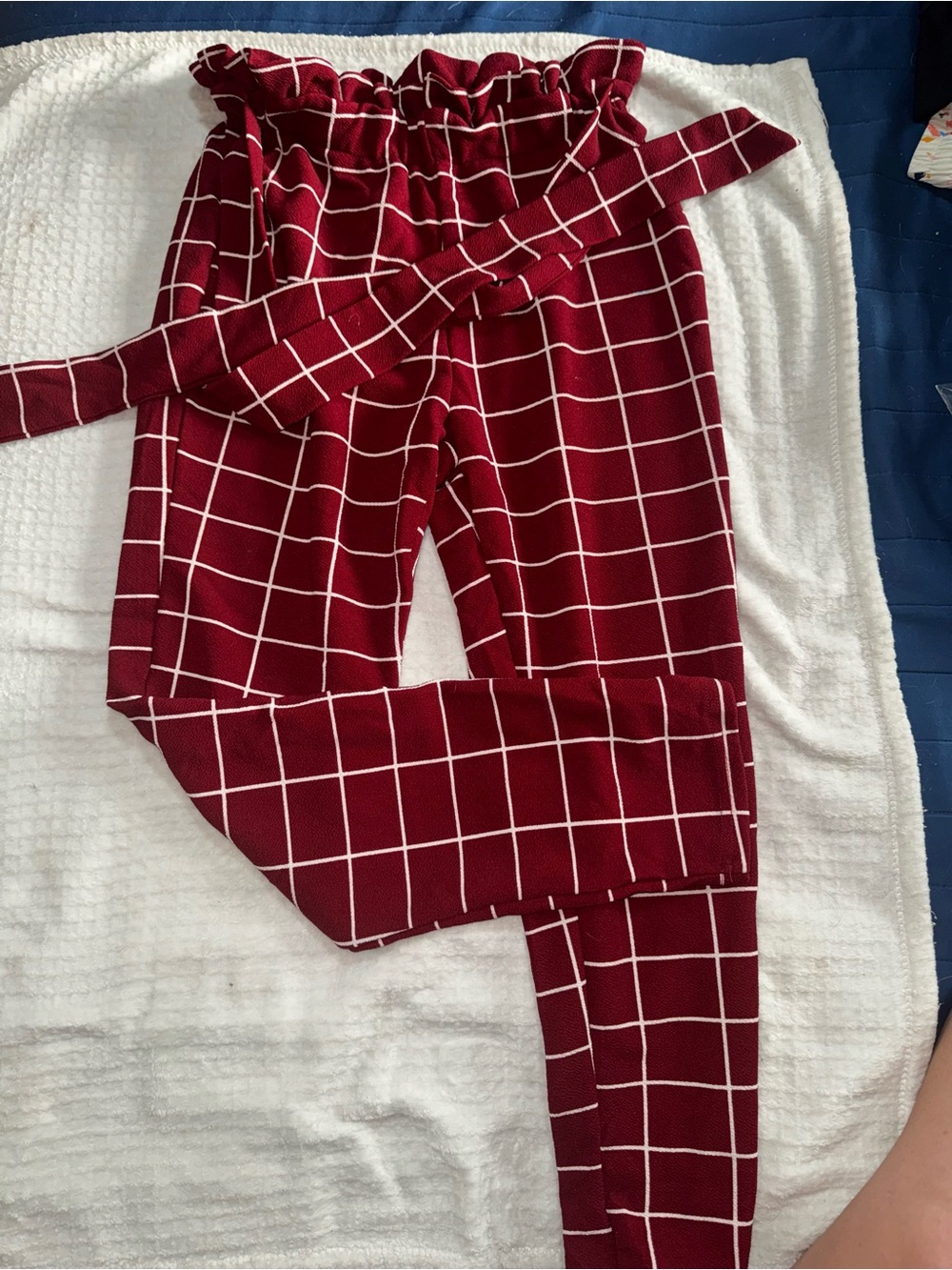 SHEIN Burgundy Windowpane Paperbag Waist Pants